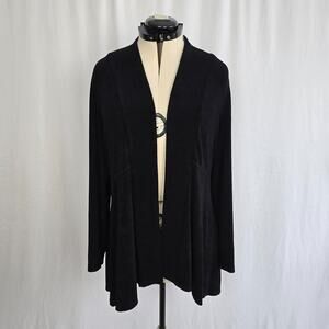 Chico's Open Cardigan Women's 16 / 18 Black Ruffles Long Sleeves Stretch